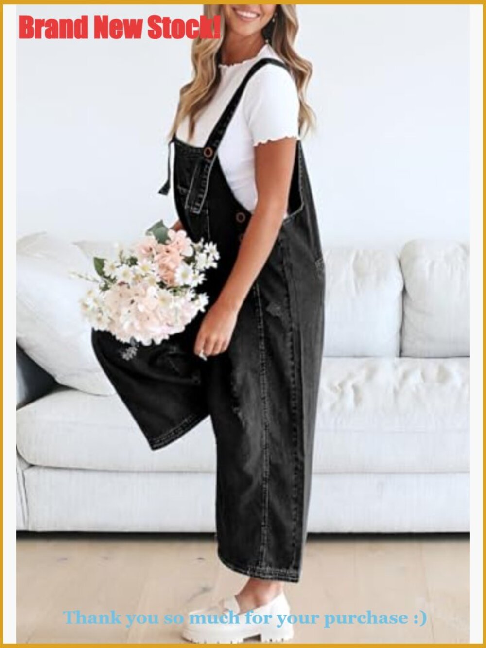 Distressed Denim Overalls with Adjustable Straps and Wide Leg
